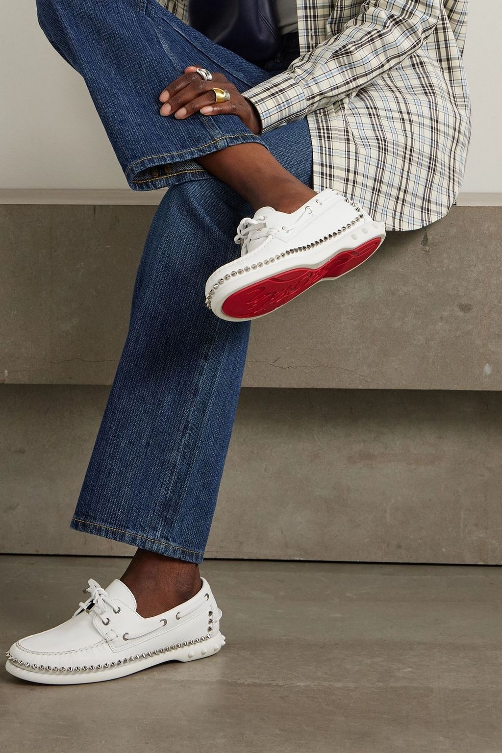 CHRISTIAN LOUBOUTIN Gerockel studded leather boat shoes