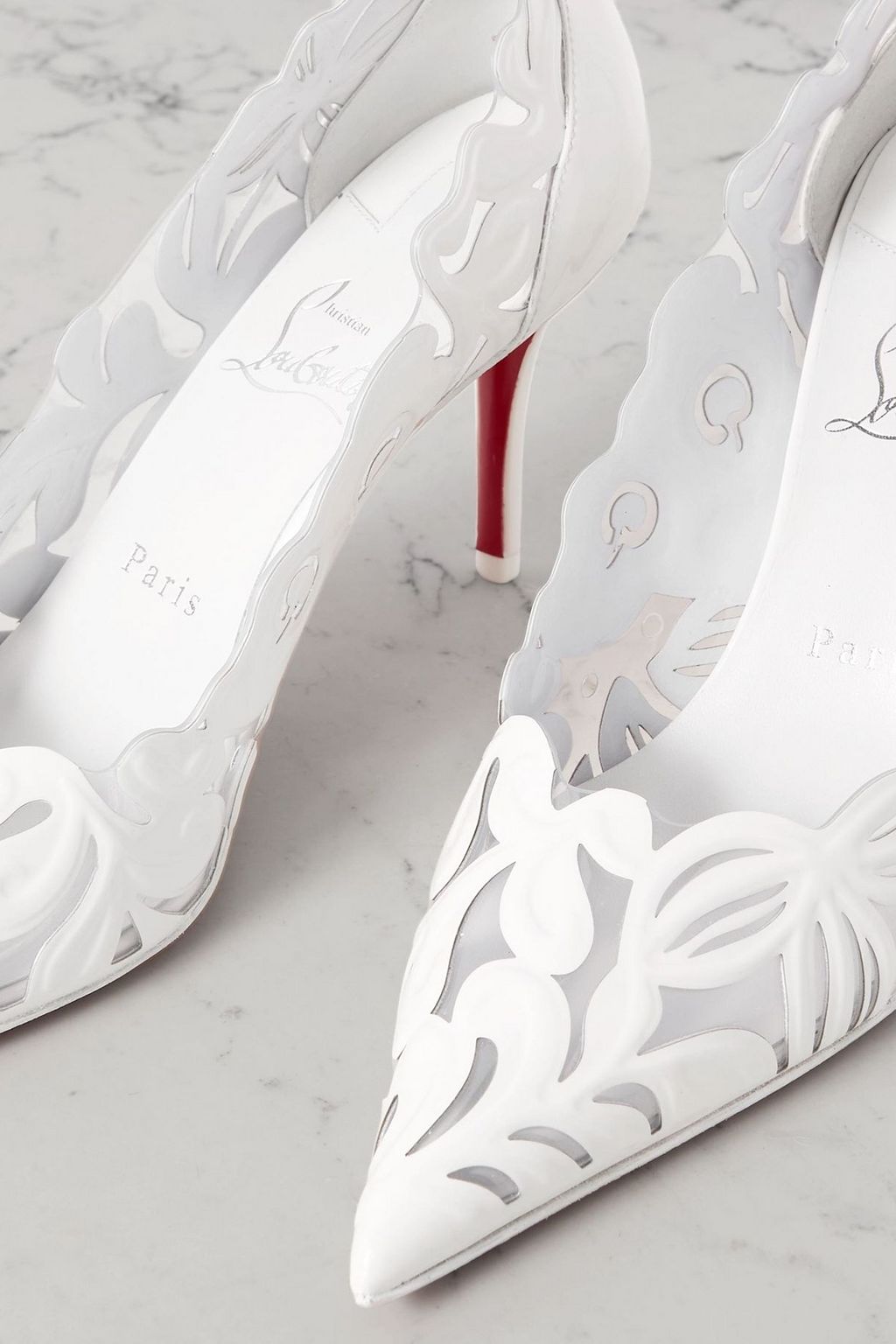 CHRISTIAN LOUBOUTIN Apostropha Petunia 80 leather and PVC pumps