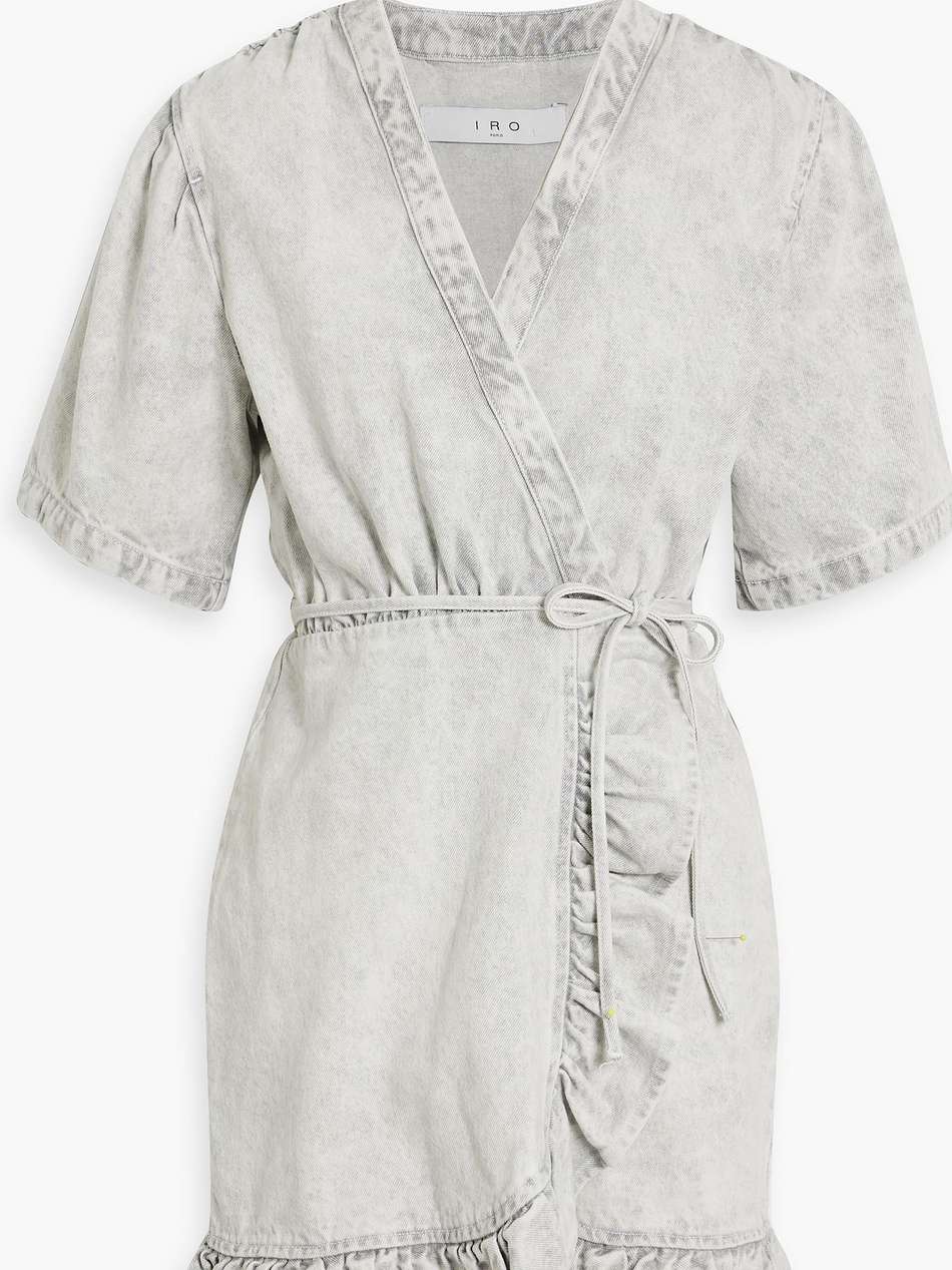 mazargue ruffled denim mini wrap dress