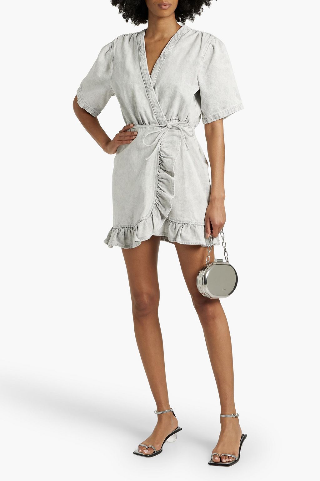 IRO Mazargue ruffled denim mini wrap dress