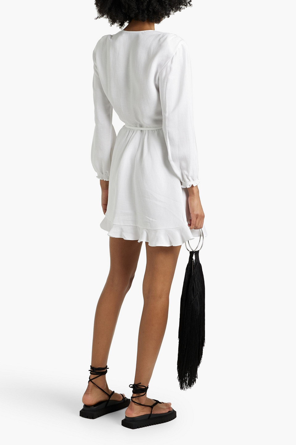 Shop Iro Loomy Ruffled Tencel™and Linen-blend Mini Wrap Dress In White