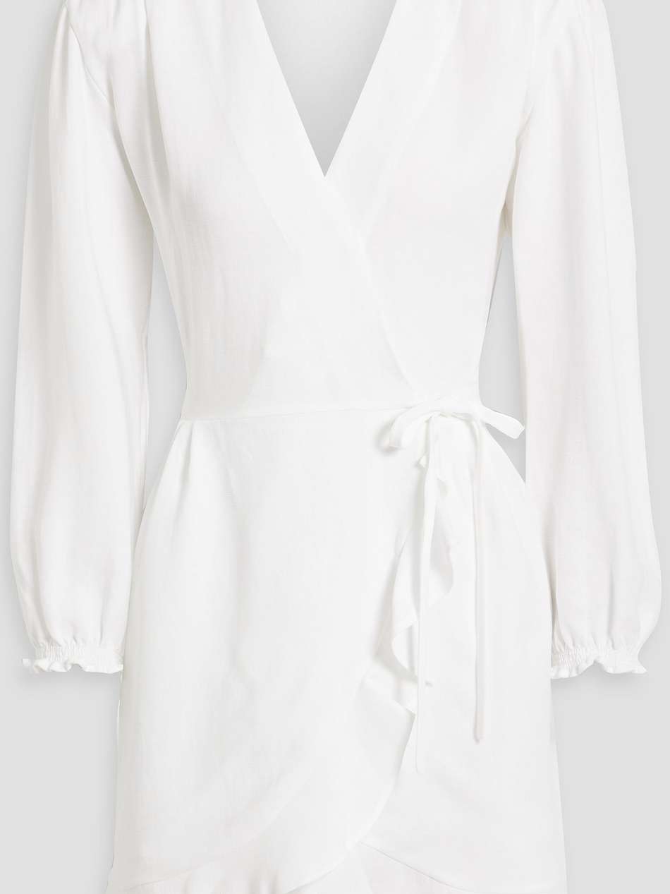 loomy ruffled tencel™and linen-blend mini wrap dress