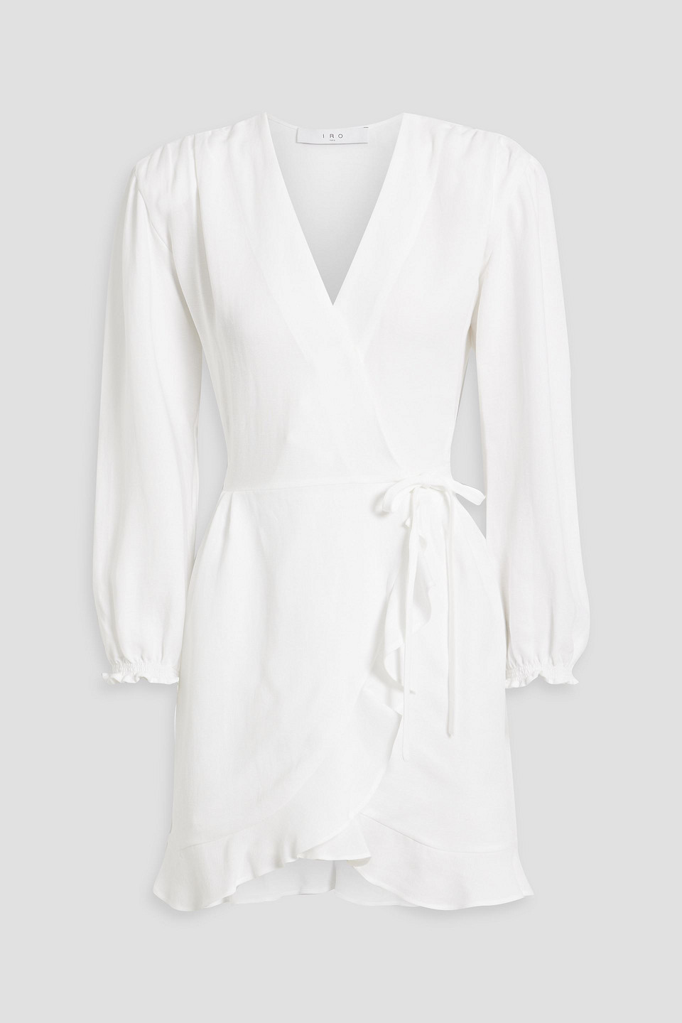 Shop Iro Loomy Ruffled Tencel™and Linen-blend Mini Wrap Dress In White