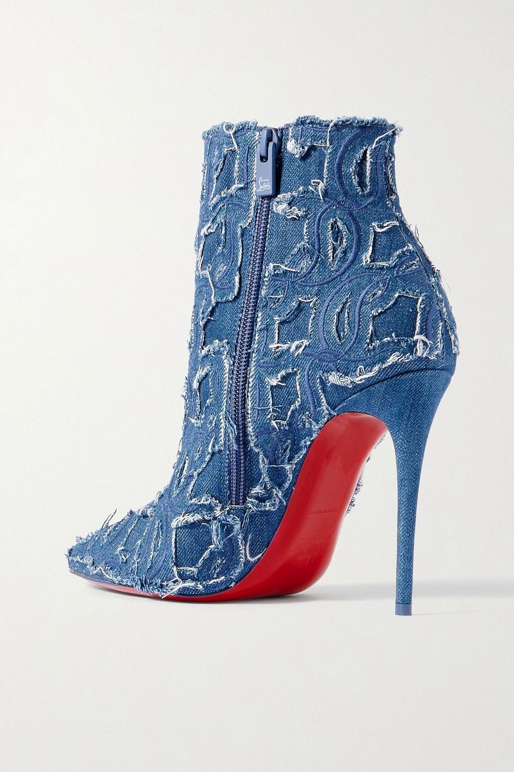 CHRISTIAN LOUBOUTIN So Kate 100 embroidered distressed denim ankle boots