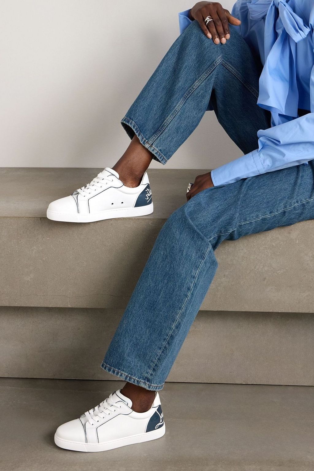 CHRISTIAN LOUBOUTIN Fun Vieira patent-leather trimmed leather sneakers