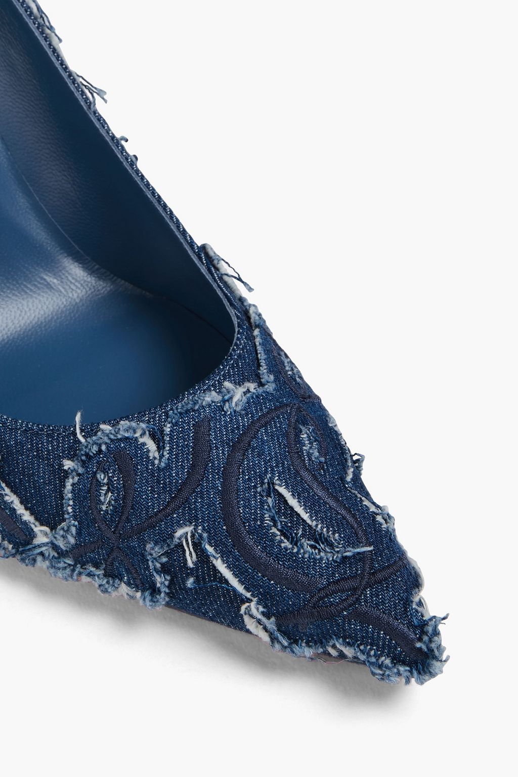 CHRISTIAN LOUBOUTIN Kate 85 embroidered distressed denim pumps