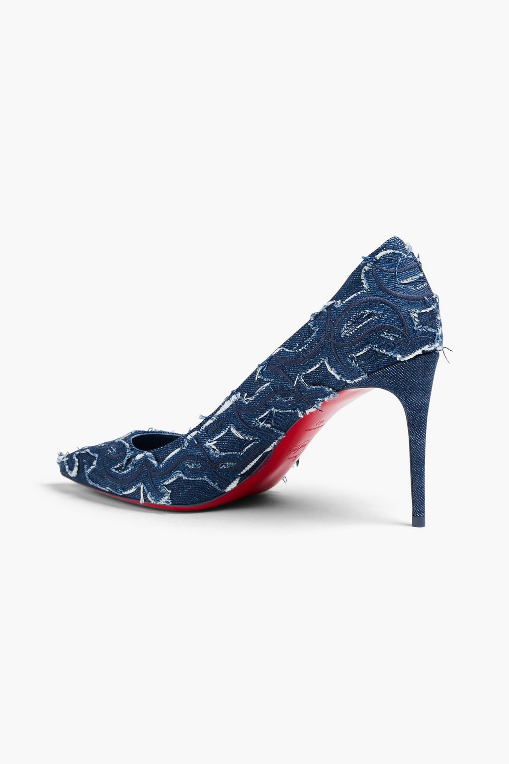 CHRISTIAN LOUBOUTIN Kate 85 embroidered distressed denim pumps