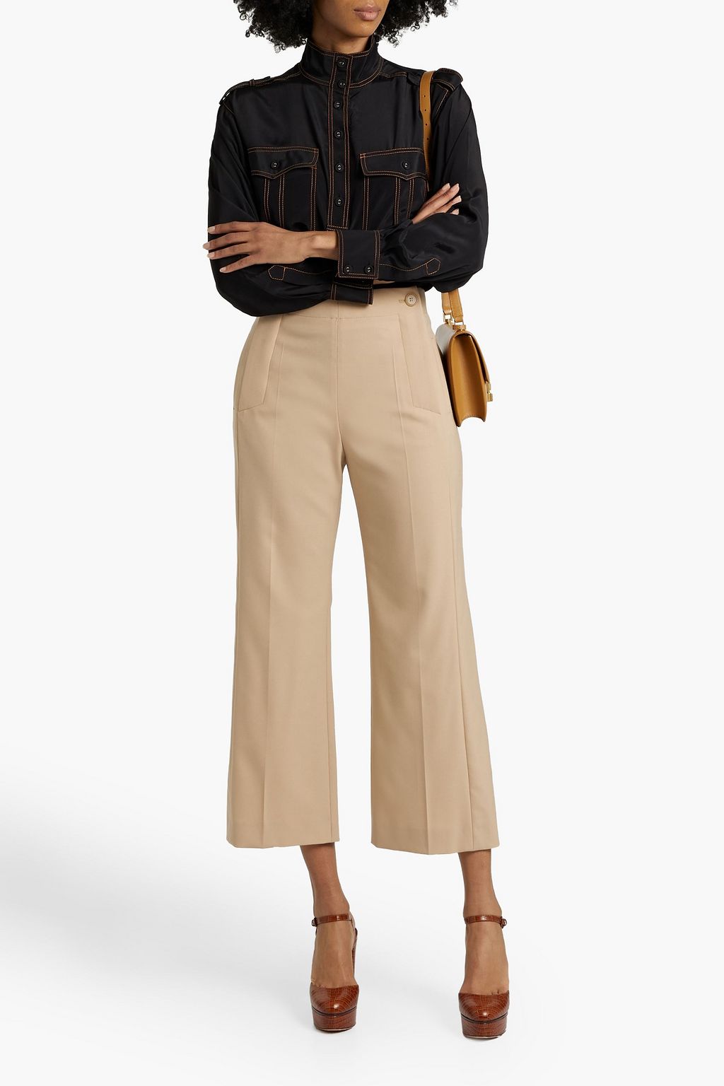 CHLOÉ Cropped wool-blend flared pants