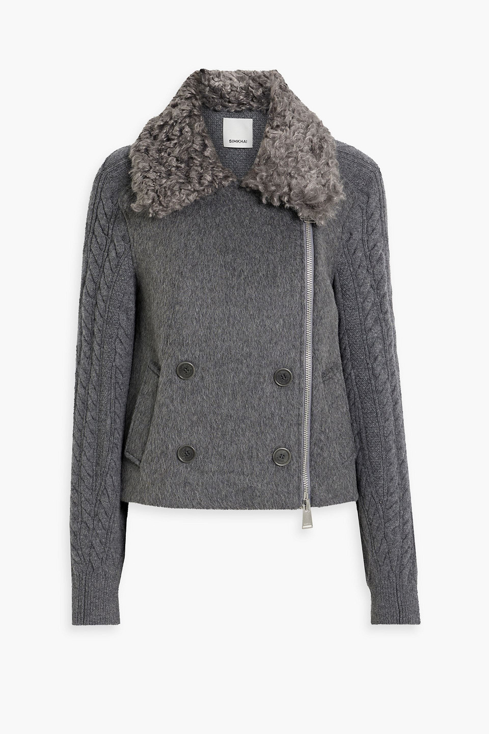 Simkhai Giovana Wool-blend Felt And Cable-knit Jacket In Gray