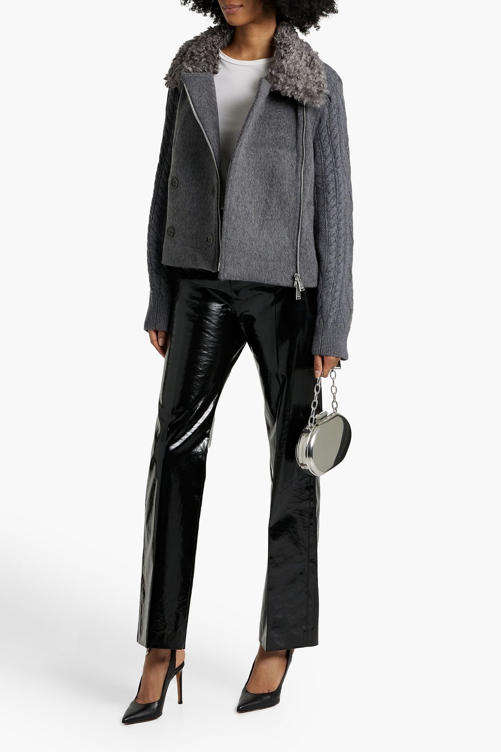 SIMKHAI Giovana wool-blend felt and cable-knit jacket