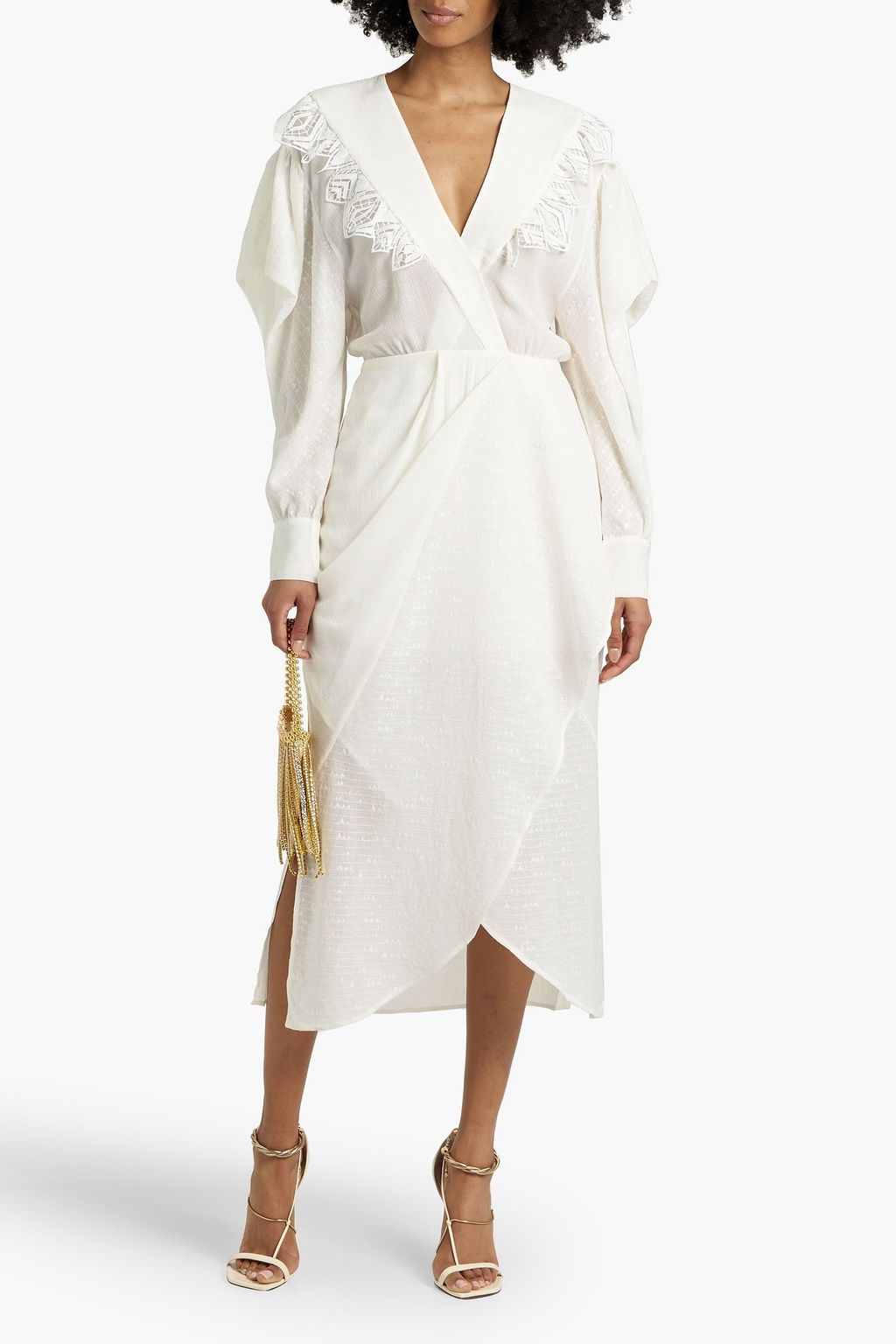 IRO Dily wrap-effect crochet-trimmed crepon midi dress