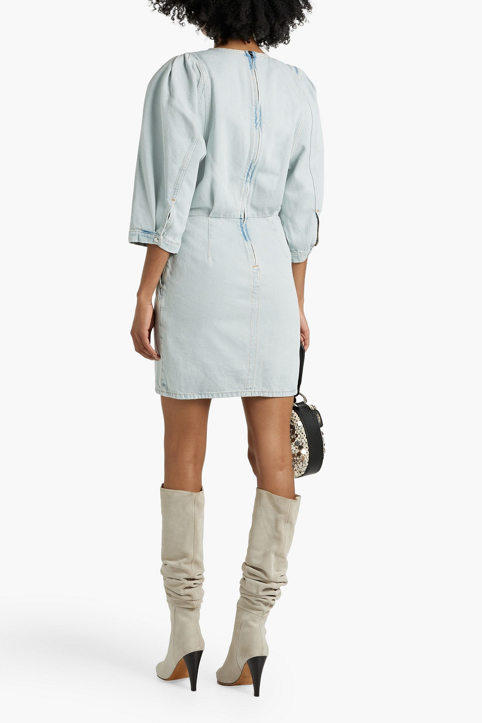 Shop Iro Marcia Wrap-effect Pleated Denim Mini Dress In Light Denim