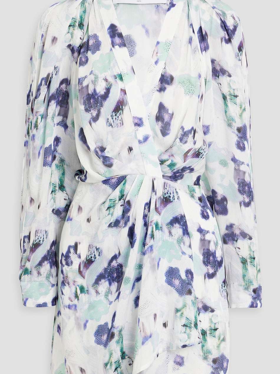 odine pleated wrap-effect chiffon mini dress