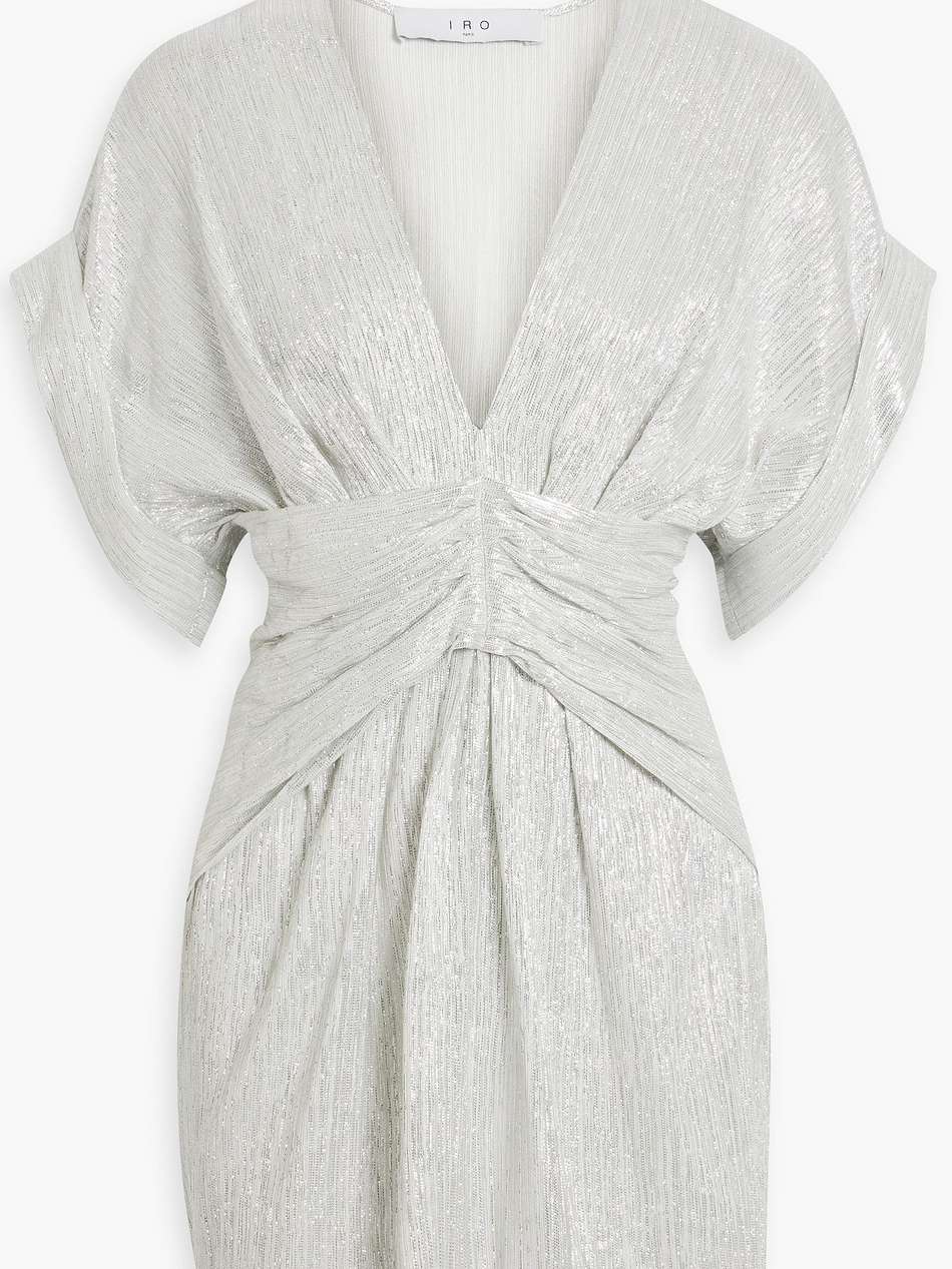 bilou pleated metallic plisse-woven mini dress