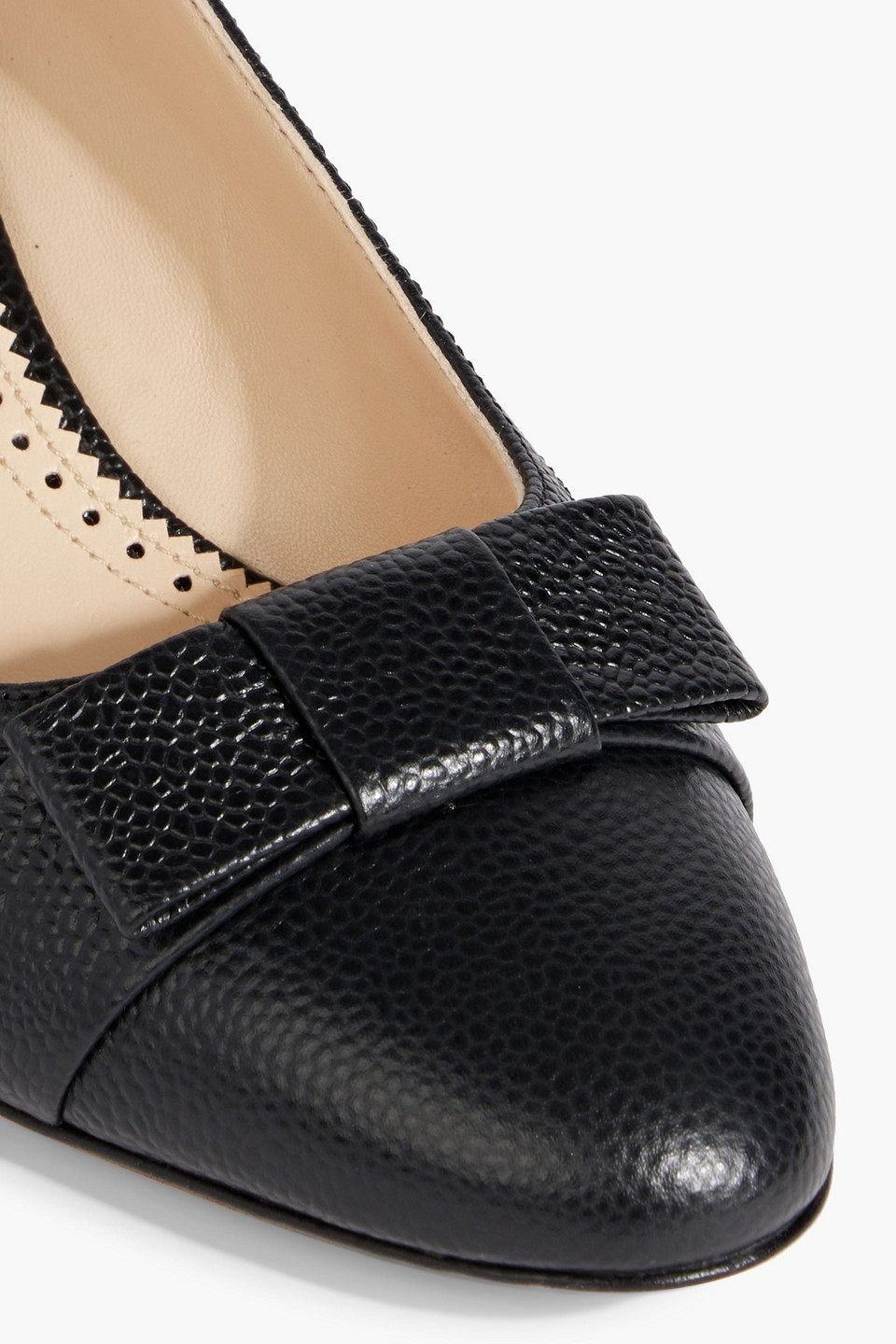 Shop Thom Browne Bow-detailed Pebbled-leather Pumps In Black