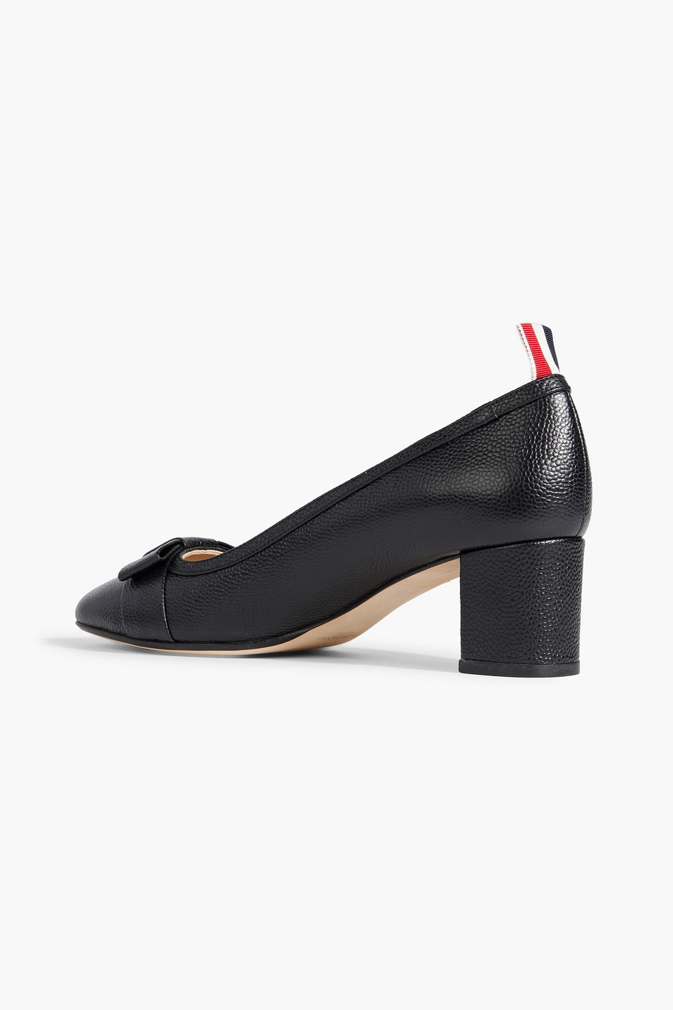 Shop Thom Browne Bow-detailed Pebbled-leather Pumps In Black