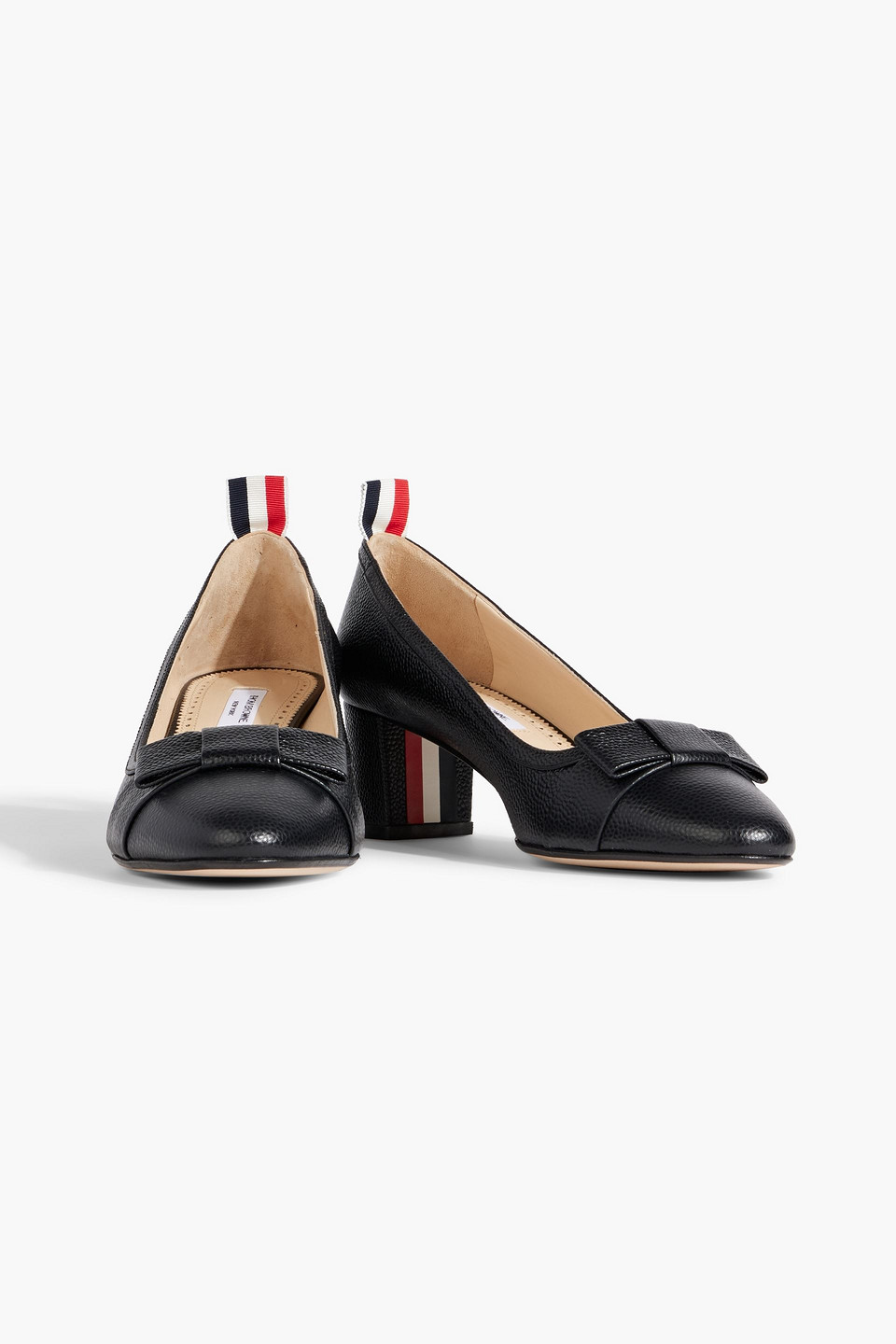 Shop Thom Browne Bow-detailed Pebbled-leather Pumps In Black