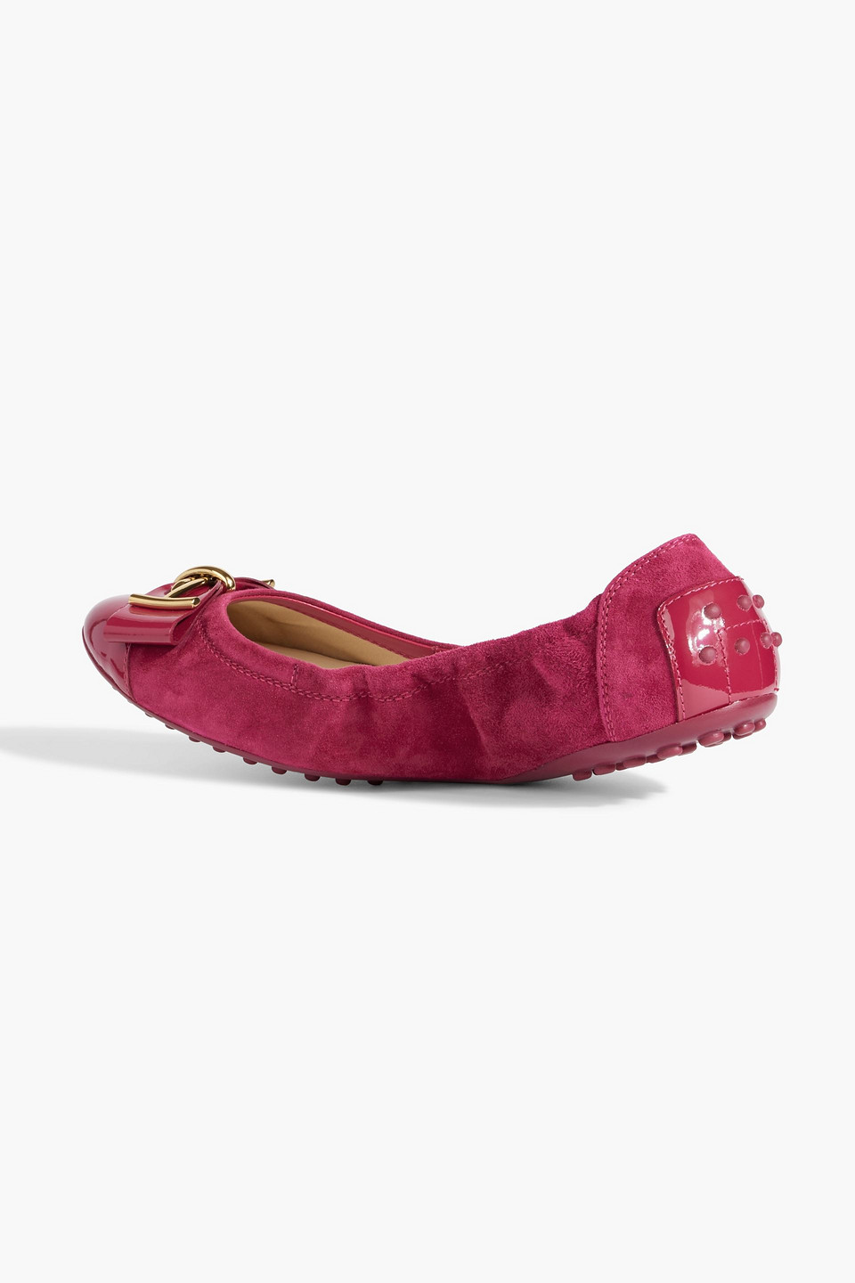 Shop Tod's Embellished Patent-leather And Suede Ballet Flats In Crimson