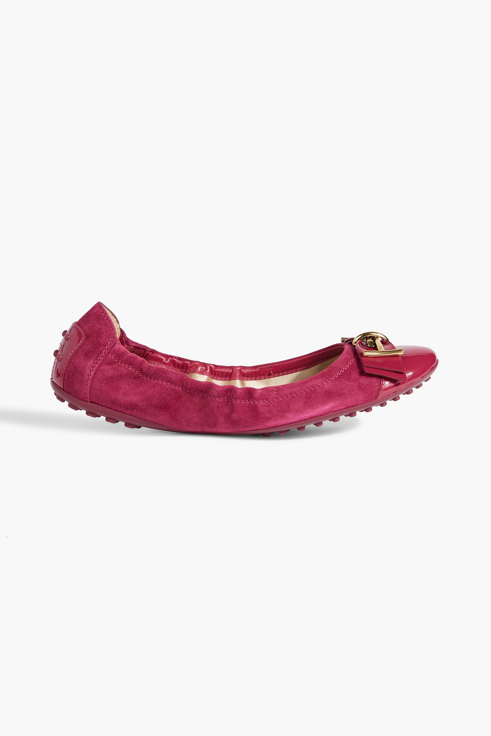 Tod's Embellished Patent-leather And Suede Ballet Flats In Crimson