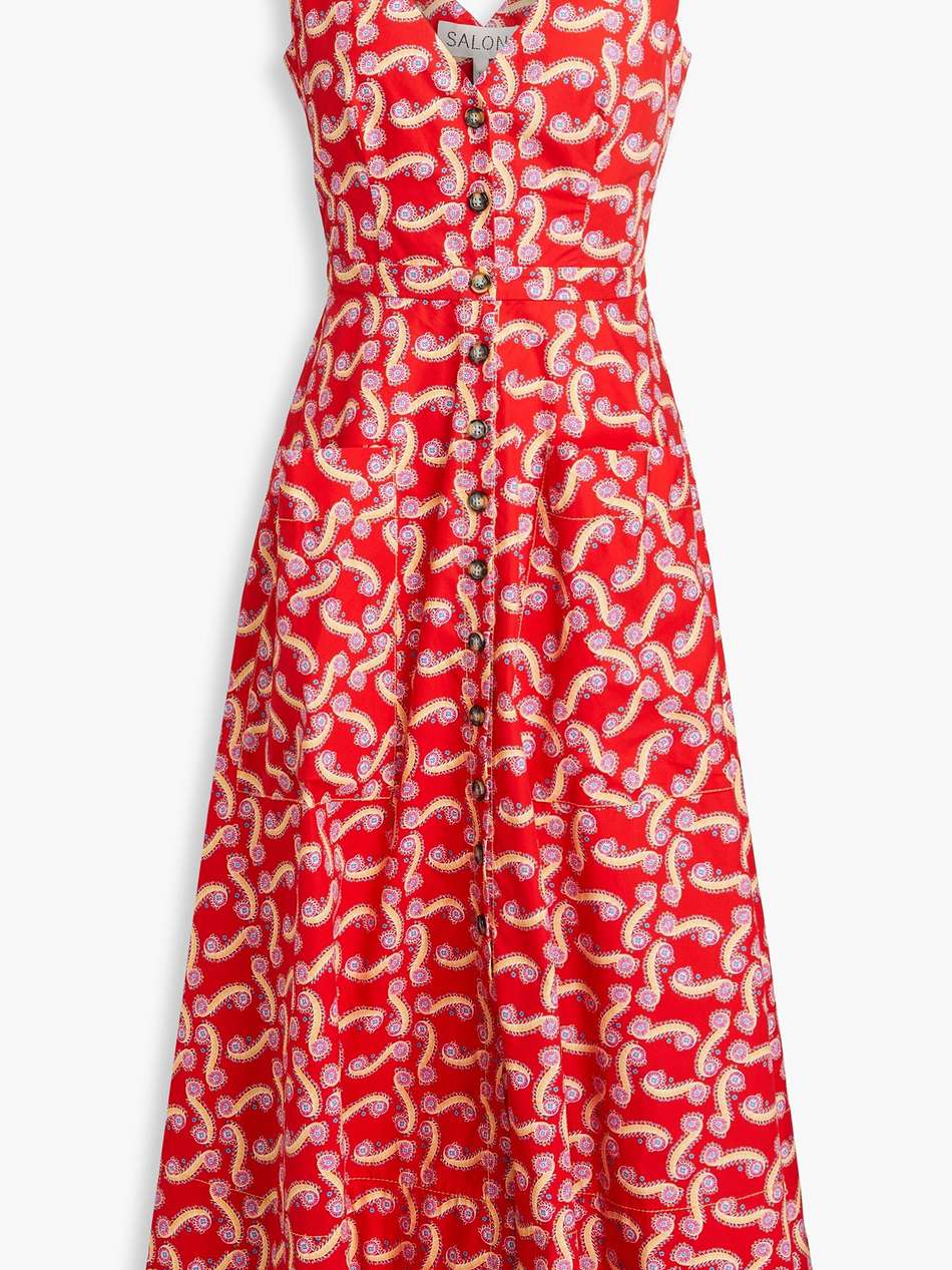 zoey cutout printed cotton-poplin midi dress