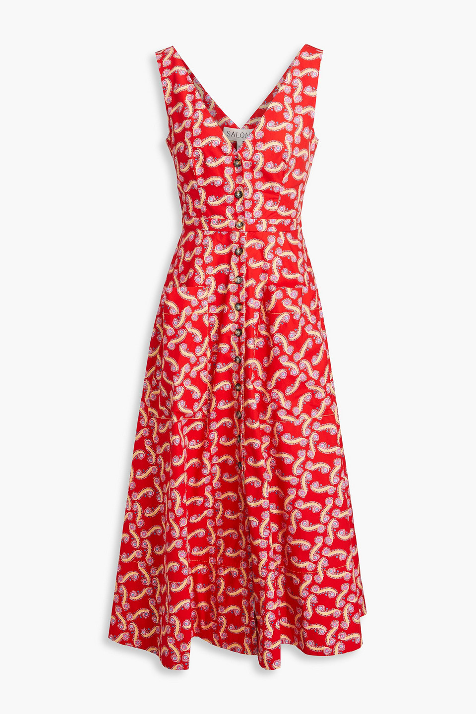 Saloni Zoey Cutout Printed Cotton-poplin Midi Dress In Red