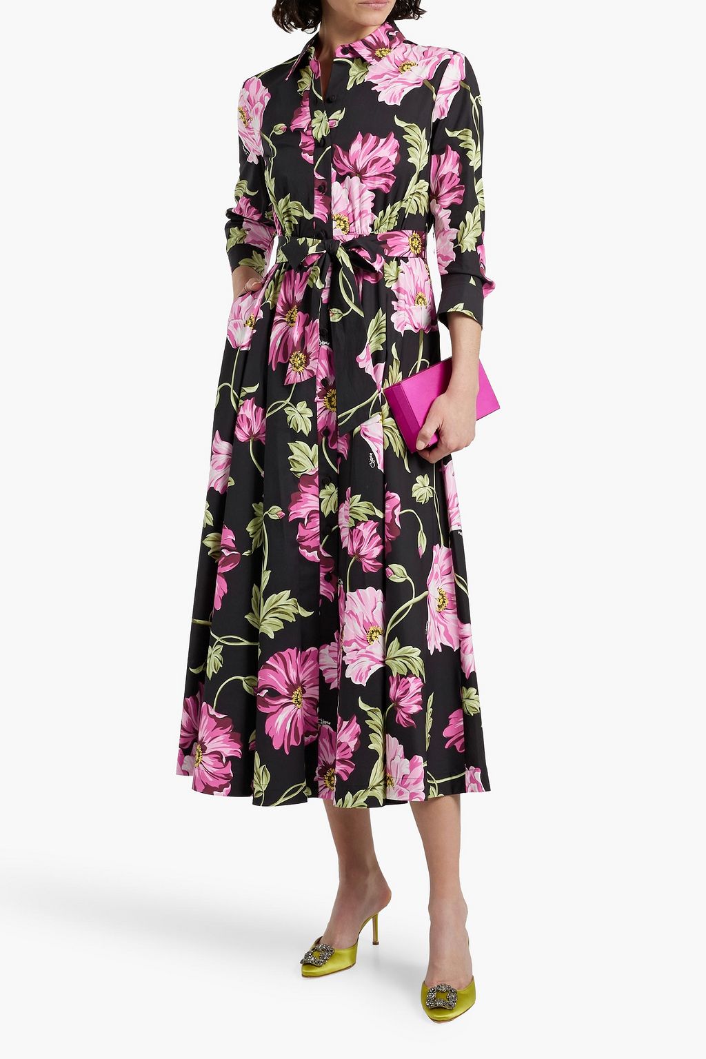 DIANE VON FURSTENBERG Blaine Hemdkleid aus Popeline aus einer Baumwollmischung mit floralem Print und Gürtel in Midilänge
