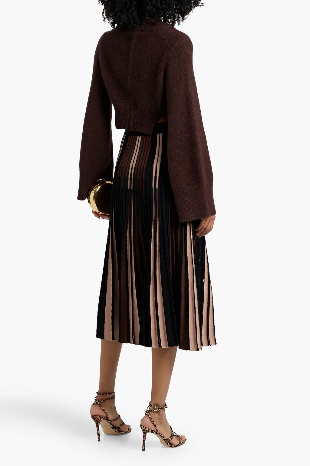 DIANE VON FURSTENBERG Tribeca cutout pleated striped ribbed-knit midi skirt
