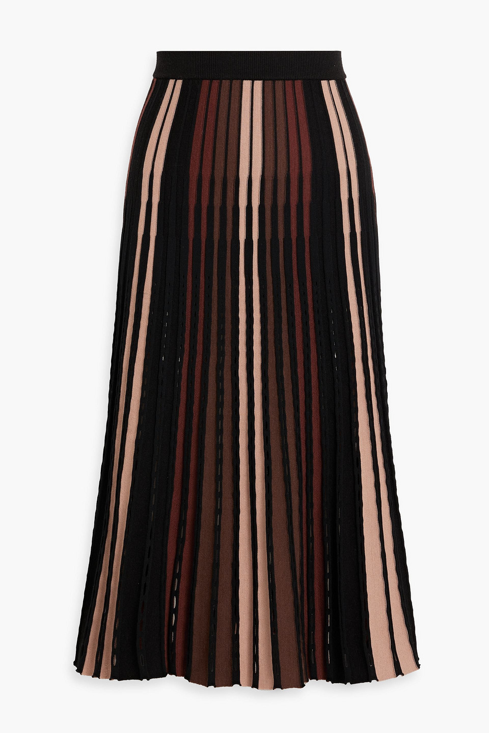 Tribeca cutout pleated striped ribbed-knit midi skirt
