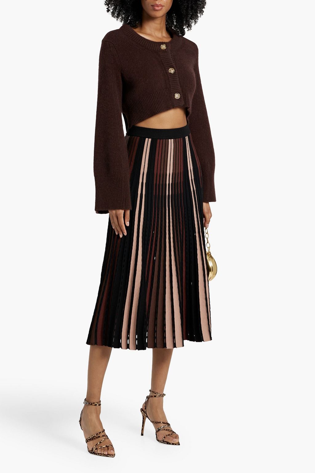 DIANE VON FURSTENBERG Tribeca cutout pleated striped ribbed-knit midi skirt