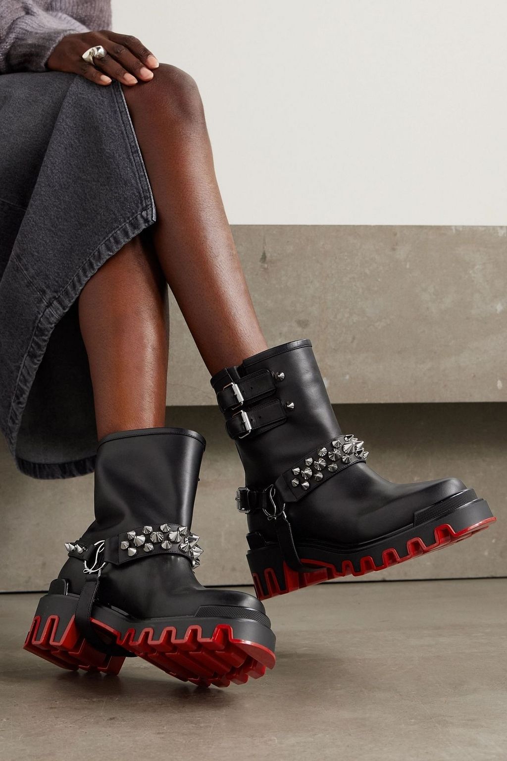CHRISTIAN LOUBOUTIN Dune Bike studded leather ankle boots