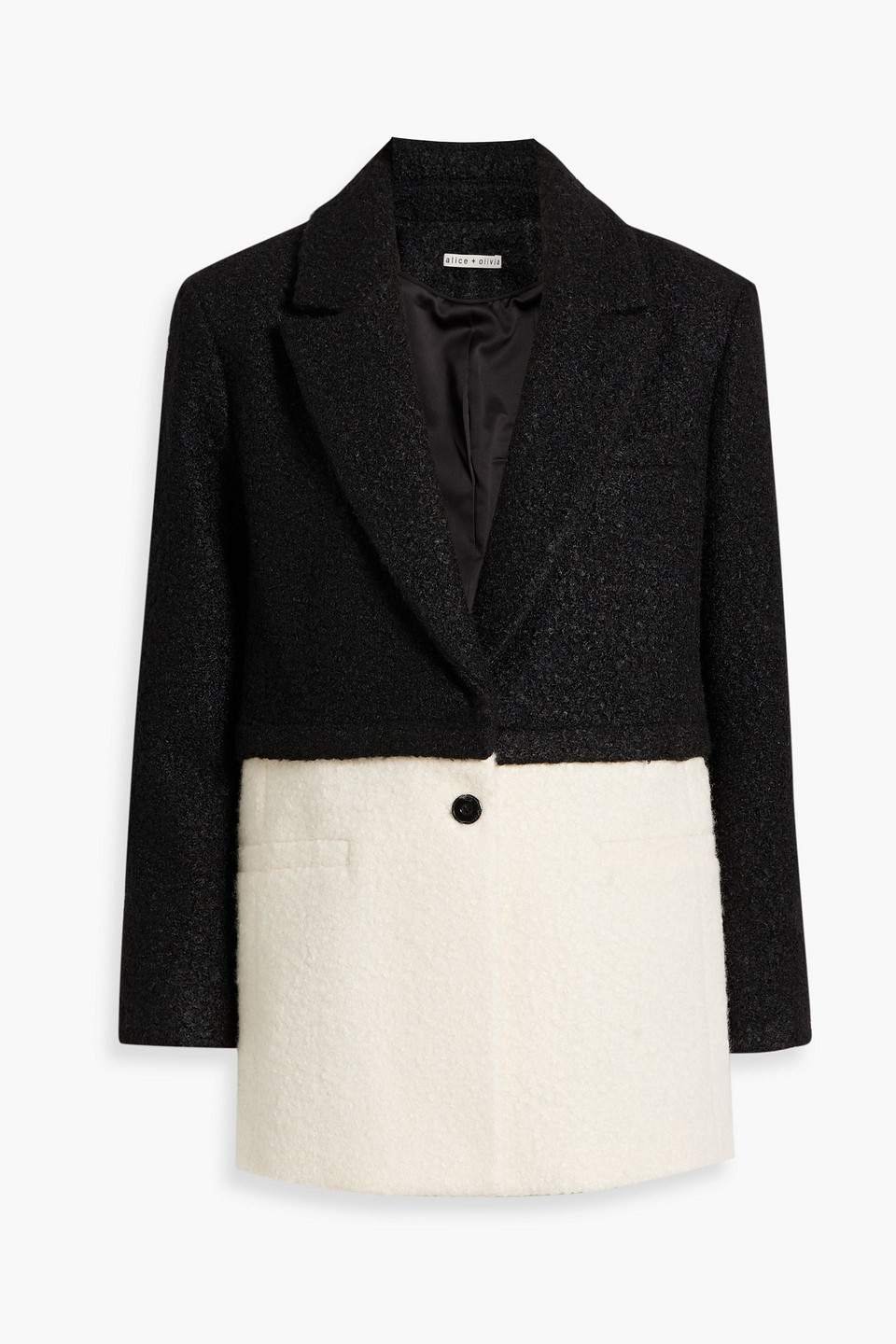 Alice And Olivia Shan Convertible Two-tone Bouclé Blazer In Black