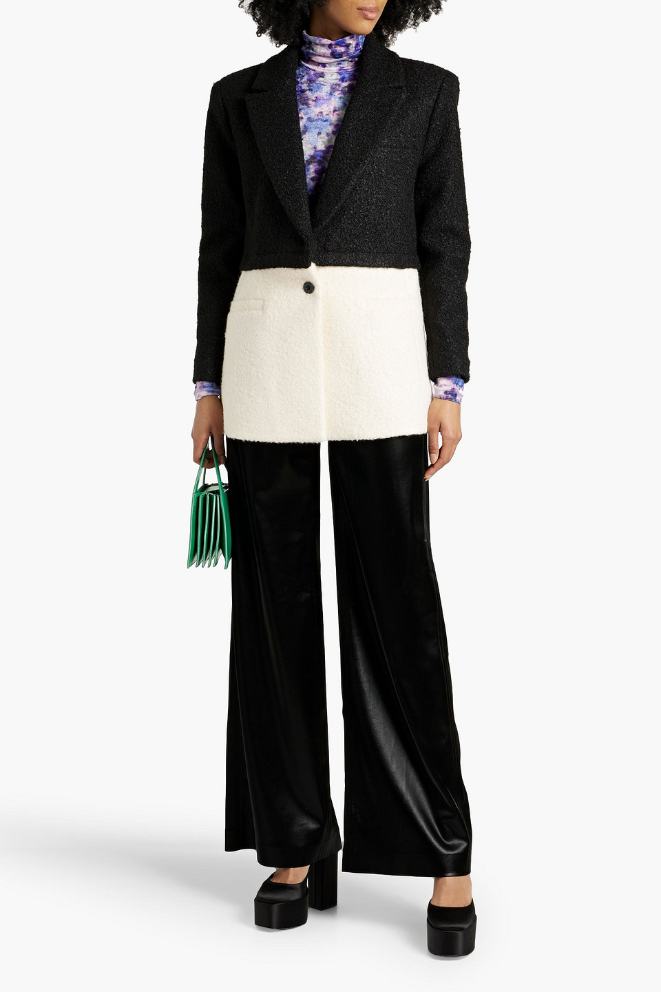 ALICE AND OLIVIA SHAN CONVERTIBLE TWO-TONE BOUCLÉ BLAZER