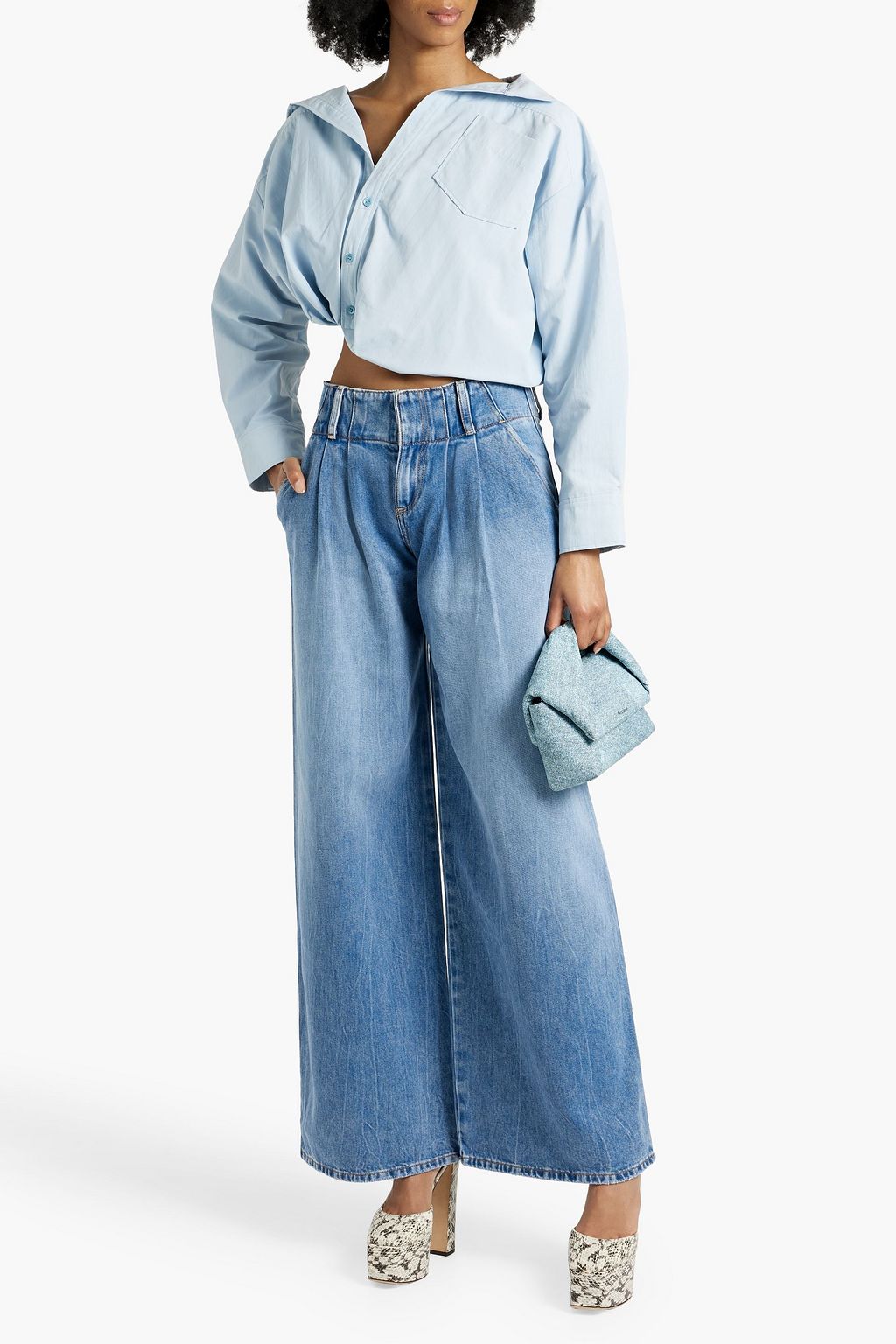 ALICE + OLIVIA JEANS Anders pleated low-rise wide-leg jeans