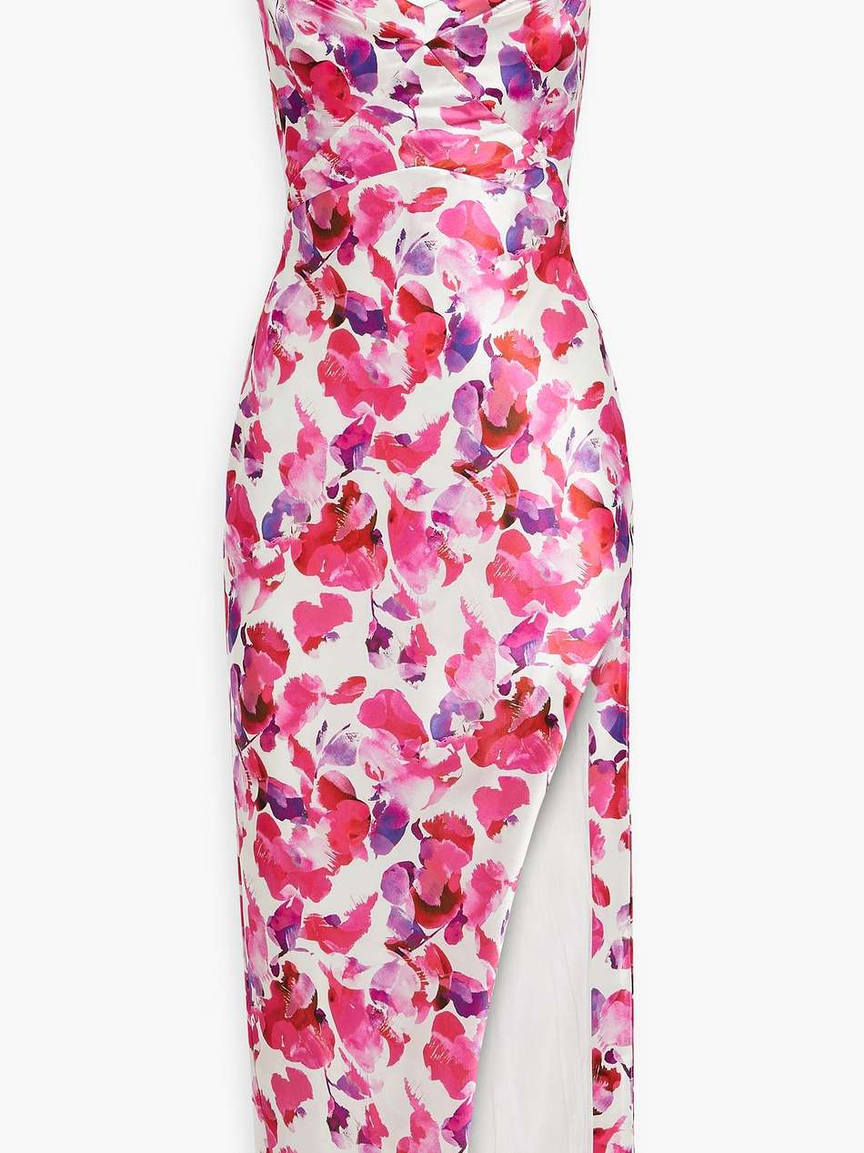 bella draped floral-print satin-crepe midi dress