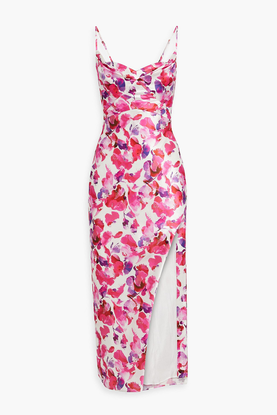 Nicholas Bella Draped Floral-print Satin Midi Dress In Pink