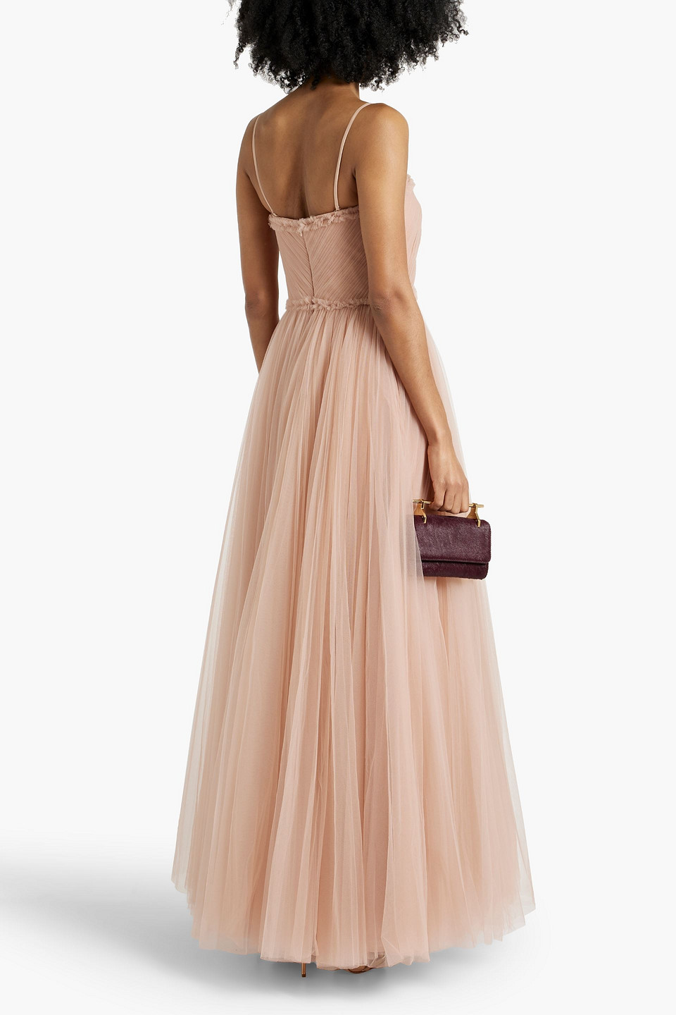 Shop Zac Posen Pleated Tulle Gown In Blush