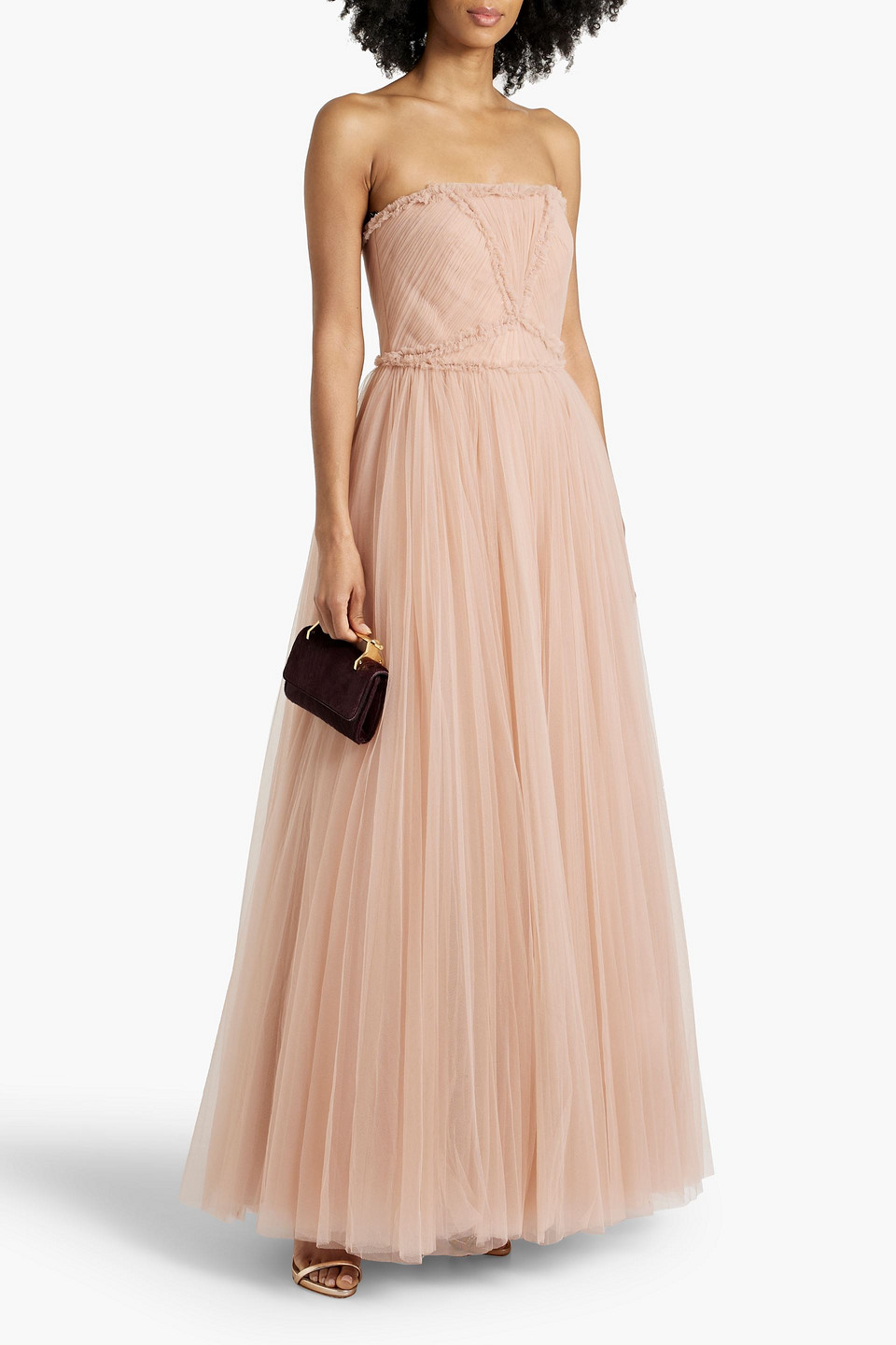 Shop Zac Posen Pleated Tulle Gown In Blush