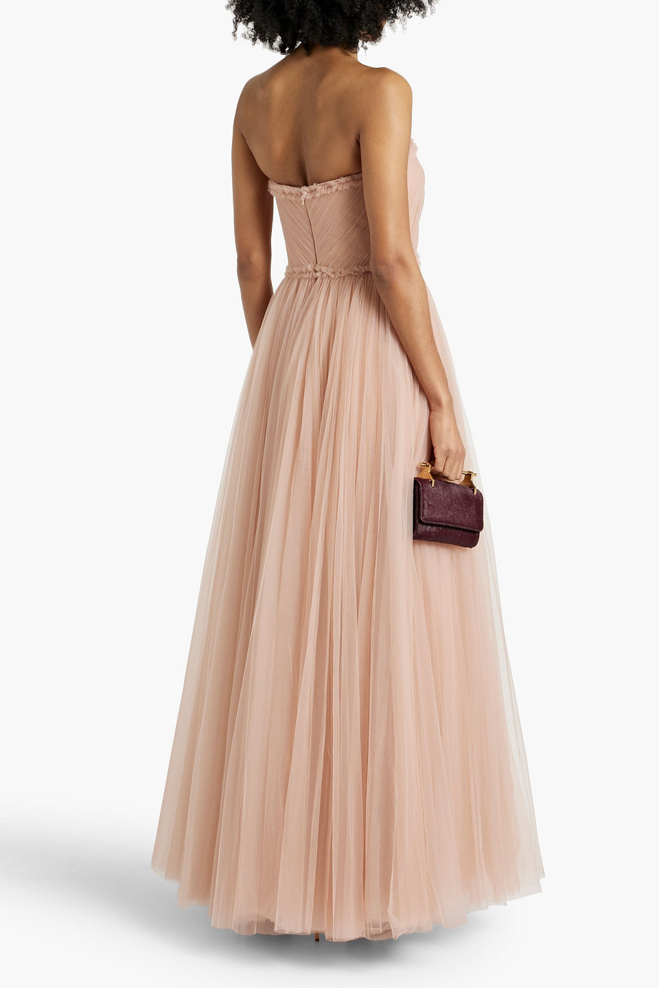 Shop Zac Posen Pleated Tulle Gown In Blush