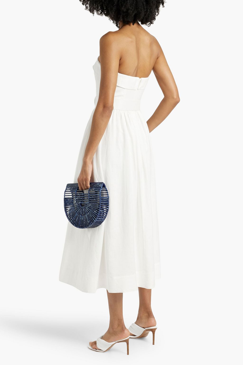 NICHOLAS Strapless belted linen-blend midi dress