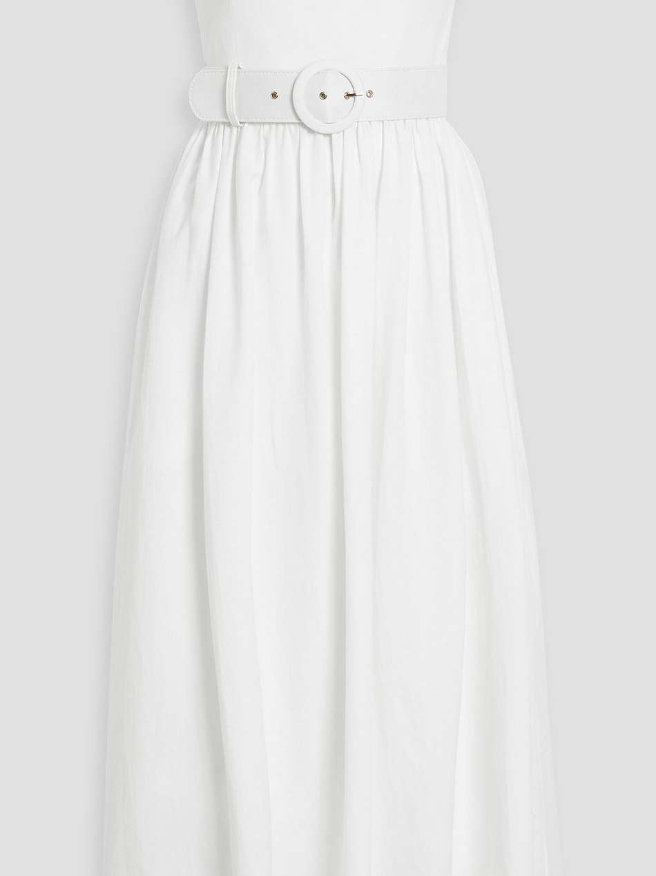 amparo strapless belted linen-blend midi dress