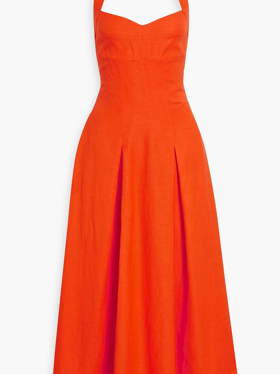 lulu pleated linen-blend halterneck midi dress