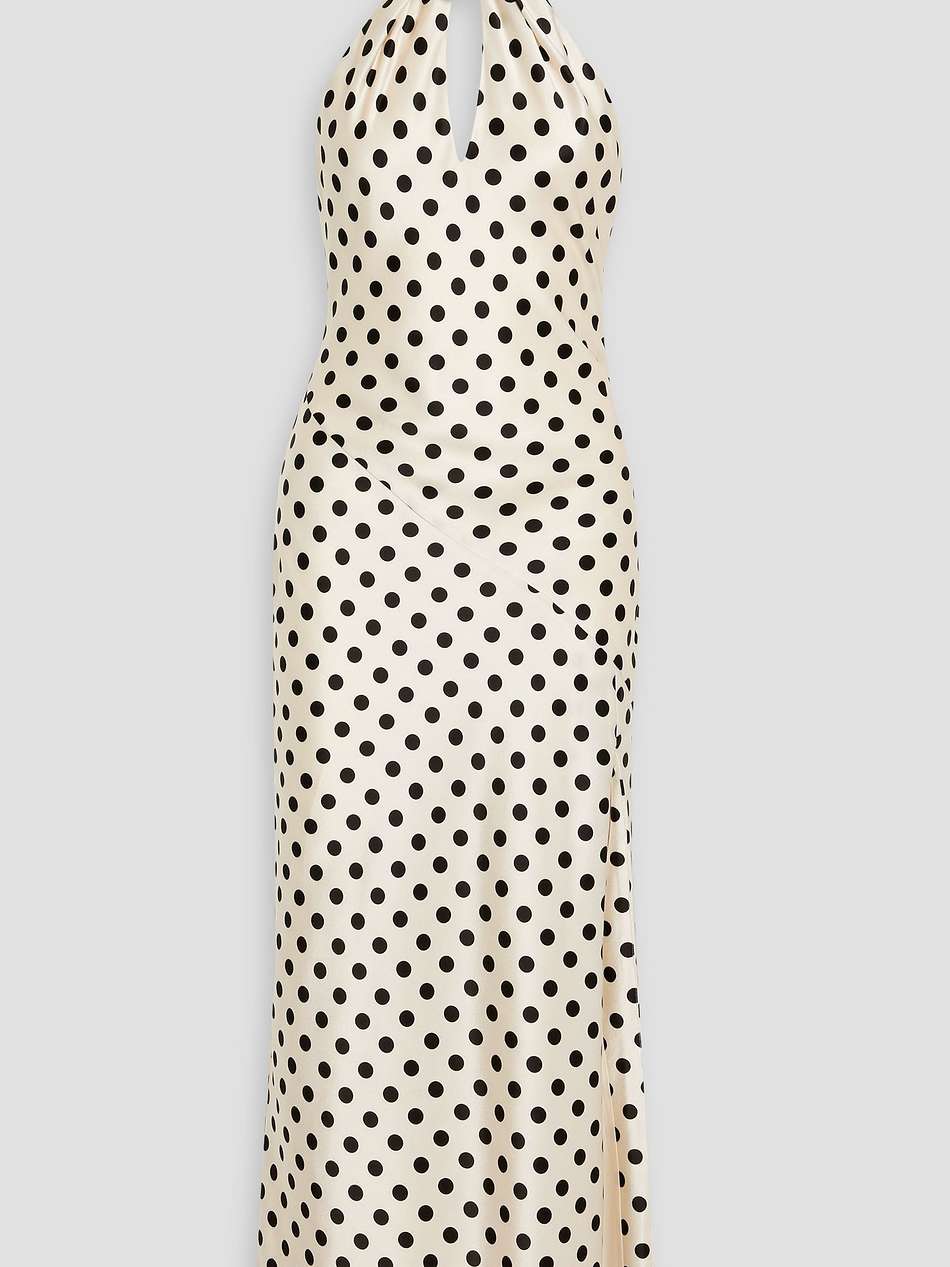 cutout polka-dot satin-crepe halterneck midi dress