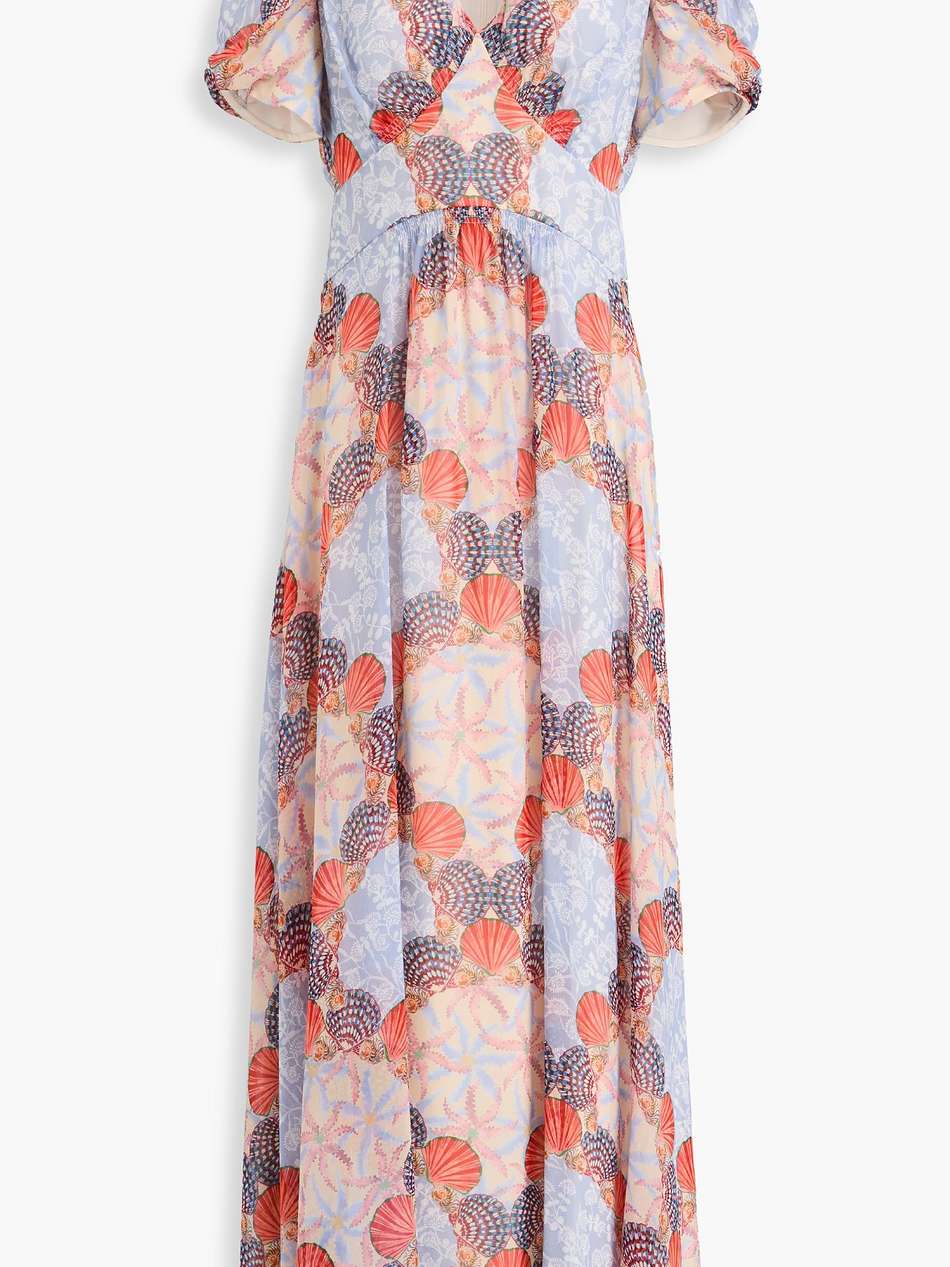 pleated printed silk-georgette maxi dress