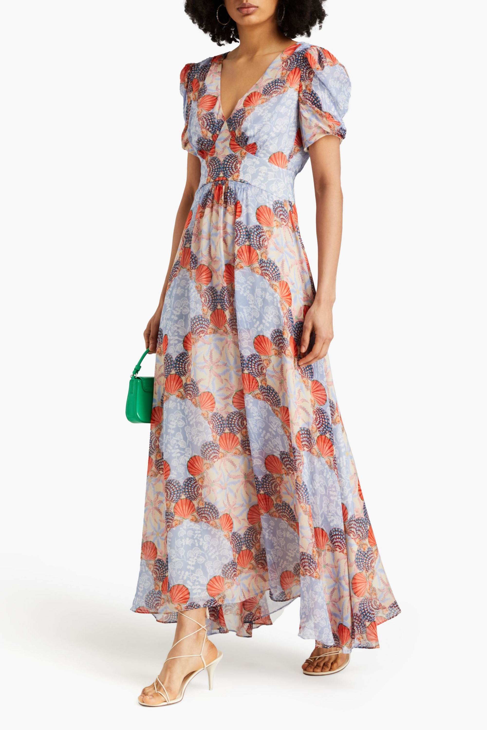 Saloni Pleated printed silk-georgette maxi dress