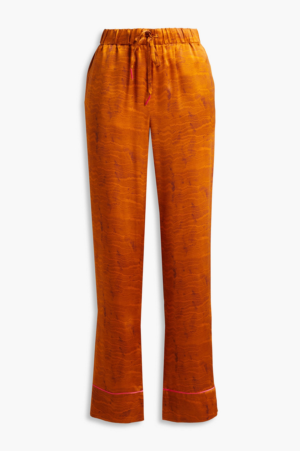 Saloni Paige Printed Silk-satin Straight-leg Pants In Tan