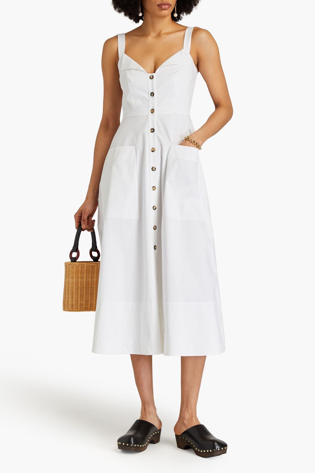 SALONI Fara stretch-cotton sateen midi dress