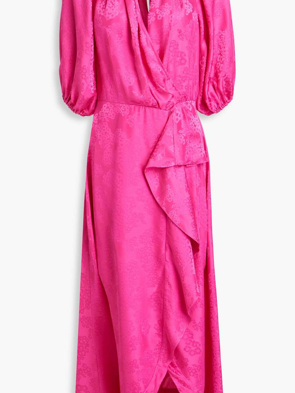 olivia wrap-effect silk-satin jacquard midi dress