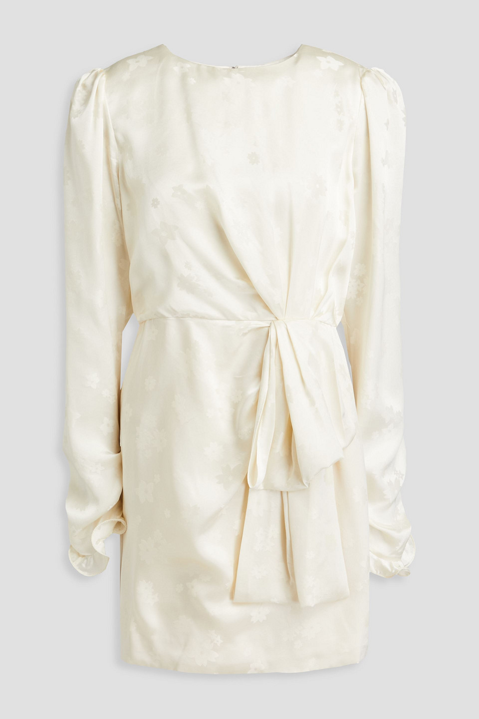 Saloni Debbie Draped Silk-satin Jacquard Mini Dress In Elfenbein