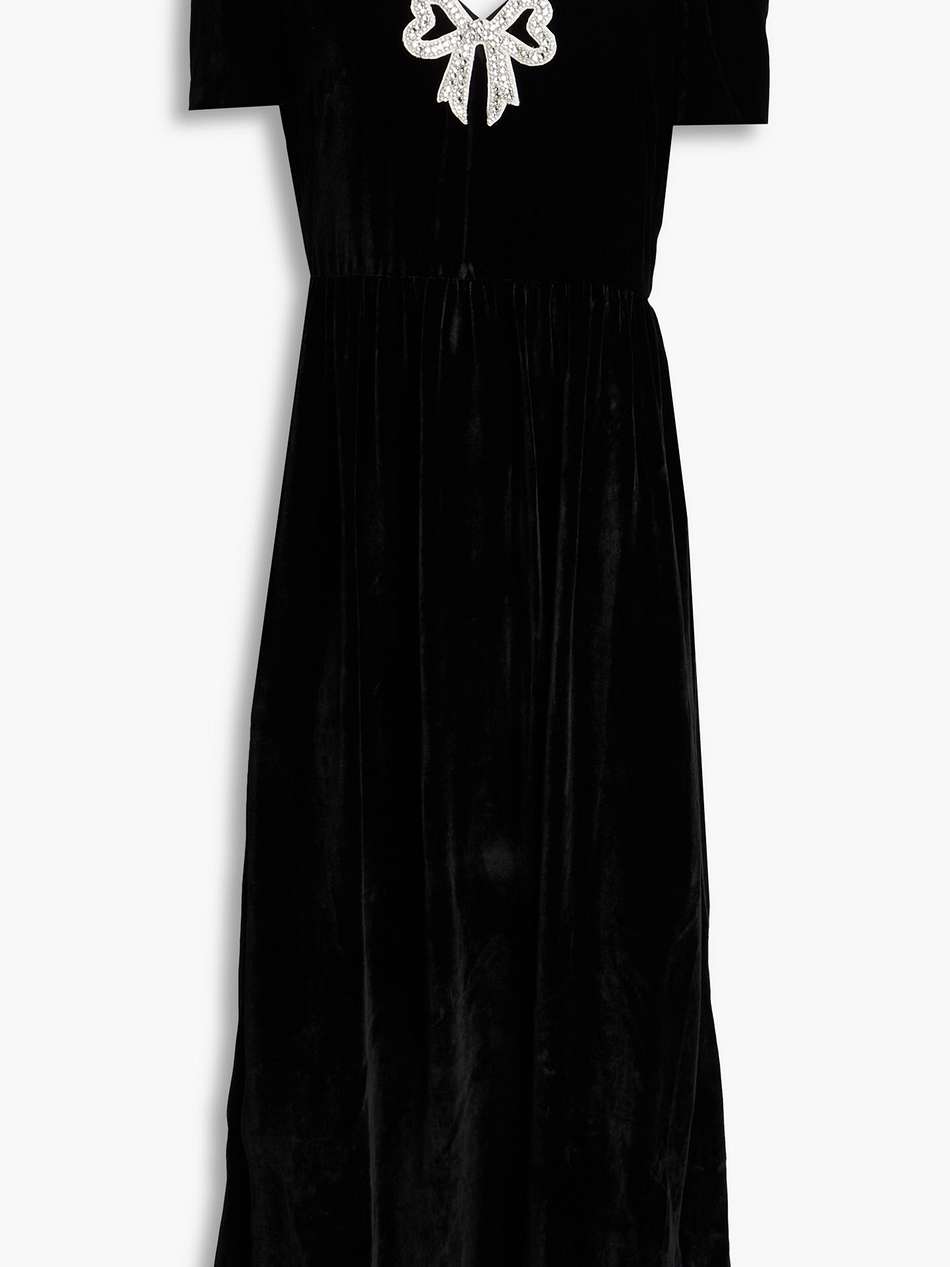 clementine cold-shoulder crystal-embellished velvet midi dress
