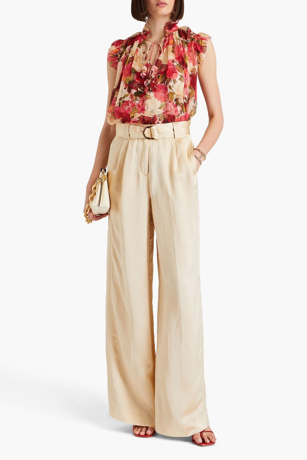 ZIMMERMANN Belted shantung wide-leg pants